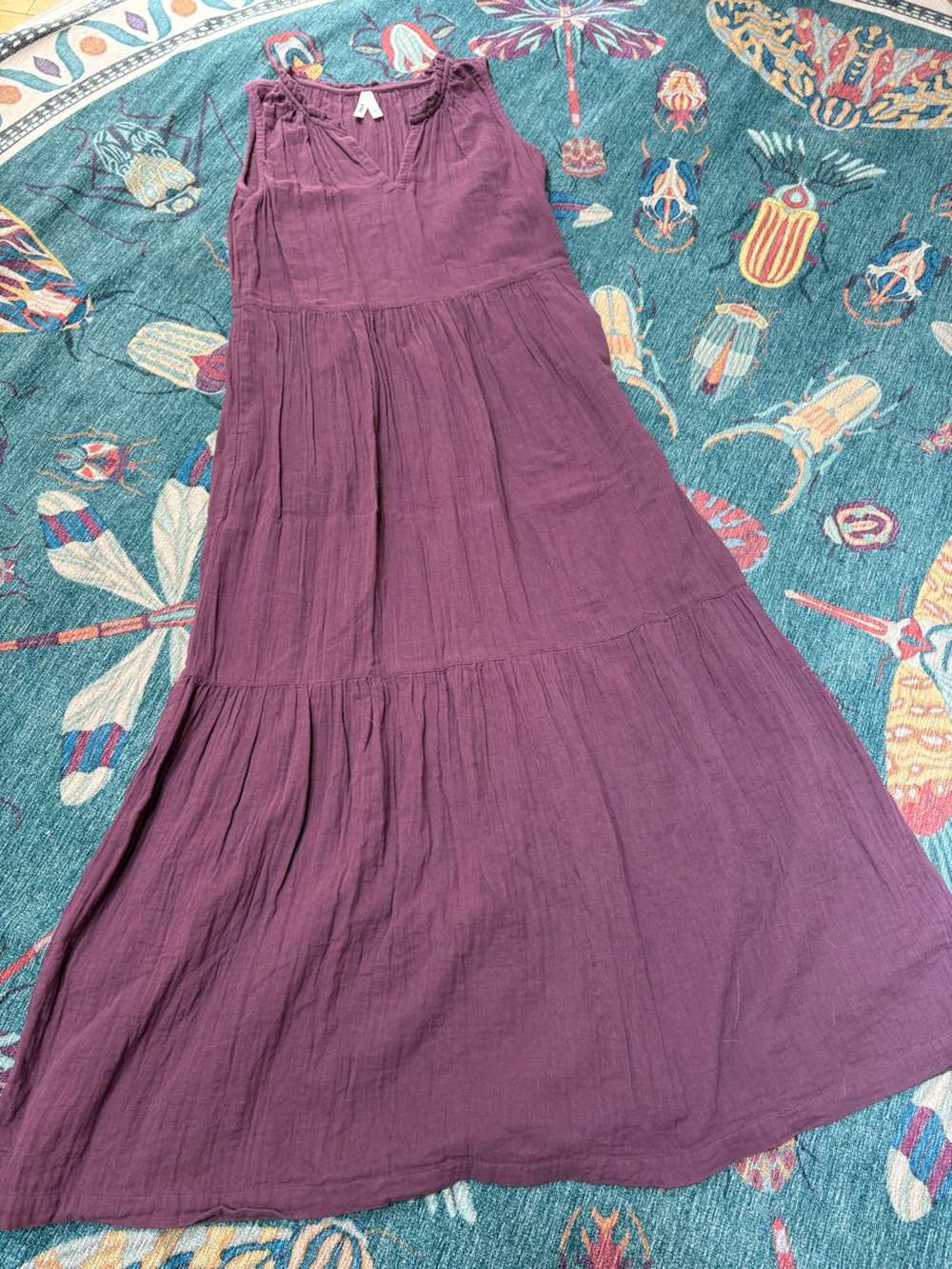 Women's Organic Cotton Coastal Double Gauze Ruffle Maxi Dress plum S